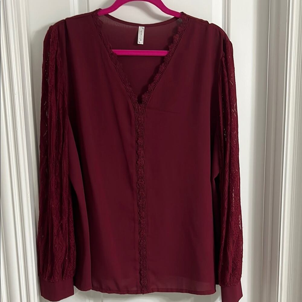Women's Burgundy Lace Trim Top